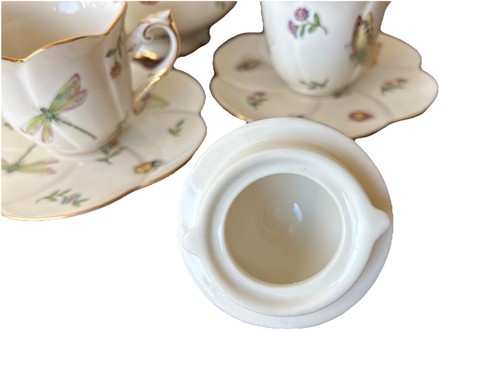 Burton & Burton Morning Meadows Teapot Cup Saucer Set Butterflies Bugs Gold Trim - Picture 11 of 23