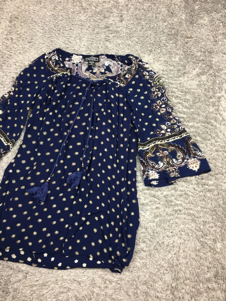 Blusa Angie Bohemia Mujer Talla Mediana Azul Oscuro Rayón Manga 3/4 Top Foto 2 de 4