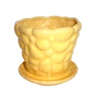 Brush-McCoy Pottery "Pebble" Flower Pot w/ Attached Saucer, 1940s, 4 1/4" Tall