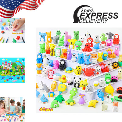 40Pcs Animal Erasers Desk Pets for Kids Assembled Eraser 3D Puzzle Erasers Class