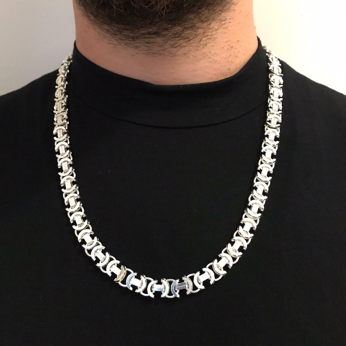 11mm Mens Flat Byzantine Euro Chain Necklace 925 Sterling 11mm Mens Flat Byzantine Euro Chain Necklace 925 Sterling