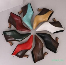 Women's Pointy Toe Shoes Mid Kitten Heels Splicing Ankle Boots Shoes Zip 2025 OL