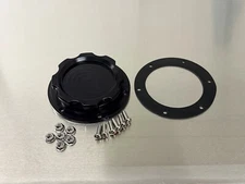Fuel cell cap billet, anodized black,  6 bolt flange, includes gasket.