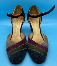 1980s Vintage Mr. Seymour Purple Green Blue Black Suede Pumps Sz 6 Narrow