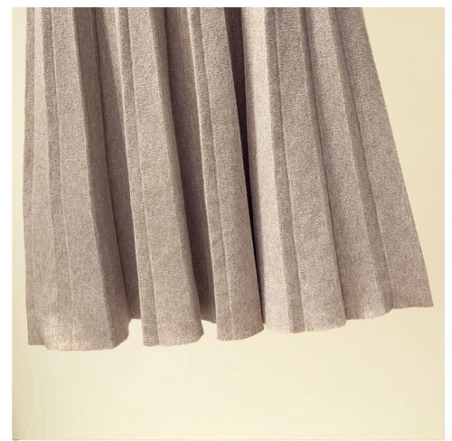 Women Fall Knitted Pleated Skirt Elastic High Waist Winter Swing A-line Casual - Bild 15 von 31