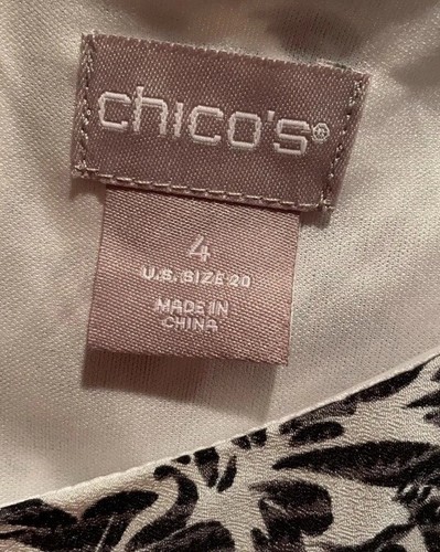 Chico's XXL - 4 Black & White Floral Long Semi-Sheer Sleeve Knee Length Dress - Picture 3 of 12