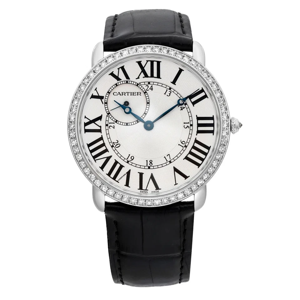 Reloj Cartier Ronde Louis 42 mm oro blanco 18 quilates diamante esfera blanca hombre WR007002
