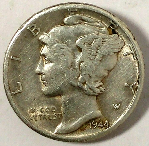 1944-D 10C Mercury Dime AU 90% Silver 19rr0619