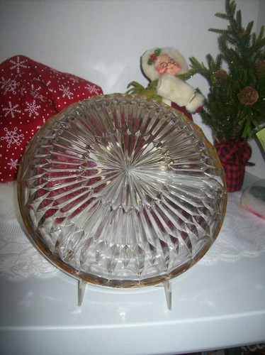 CUT GLASS 9 INCH DIAMETER RELISH DISH WITH CROME RIM - Picture 3 of 3