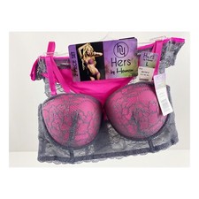 Hers by Herman Women's 2-Piece Set Bra Panty Lace Pink Gray Select Size XL L