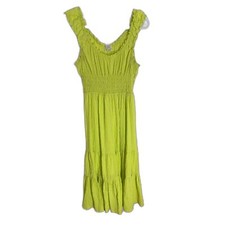 Urban Outfitters Smocked Ruffle Strap Dress M Milkmaid Farmcore Lime Green Midi