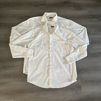 van heusen white dress shirt TwoVan Heusen Extreme White Men Long Sleeve Dress Fitted Large 16.5 34/35  Size L
