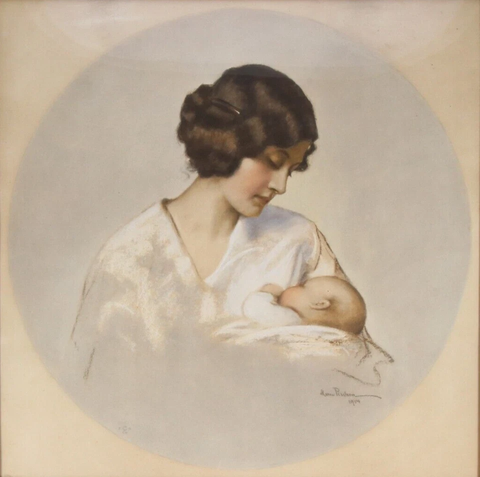 MARIE PISCHON ~ Gottesgabe ~ Lithographie 1914 Mutter Kind Baby Geburtsgeschenk - Bild 2 von 4