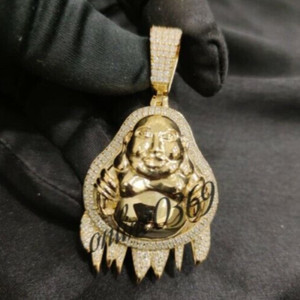 Authentic 2.75 ct Moissanite Men's Laughing Buddha Pendant 14k Yellow Gold Plated Silver