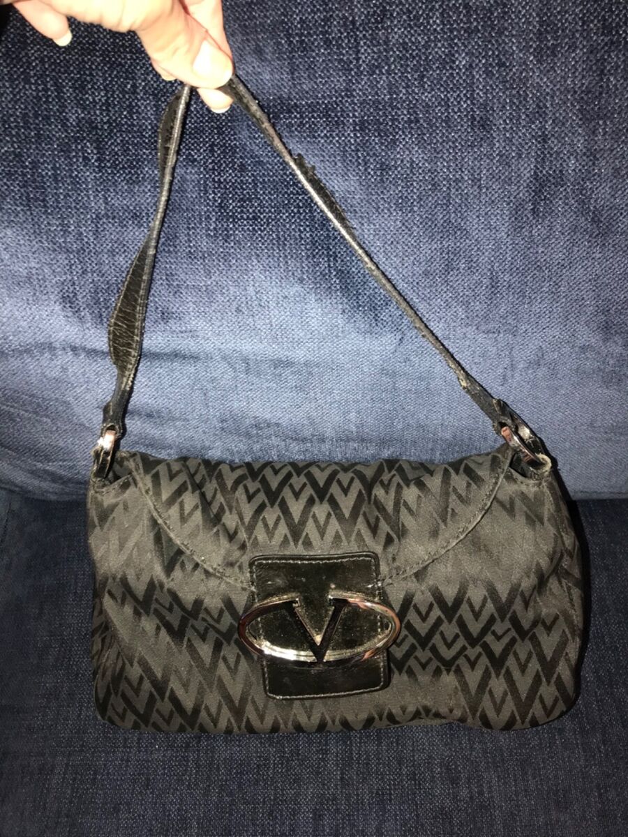 Vintage Valentino Garavani Silver V Logo Monogram Leather Vintage Valentino Garavani Silver V Logo Monogram Leather