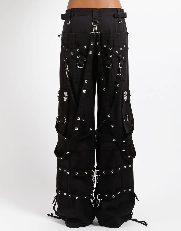 Men New Skull Black Punk Rock Gothic Style Trouser with black Straps 100% cotton - Image 2 of 3