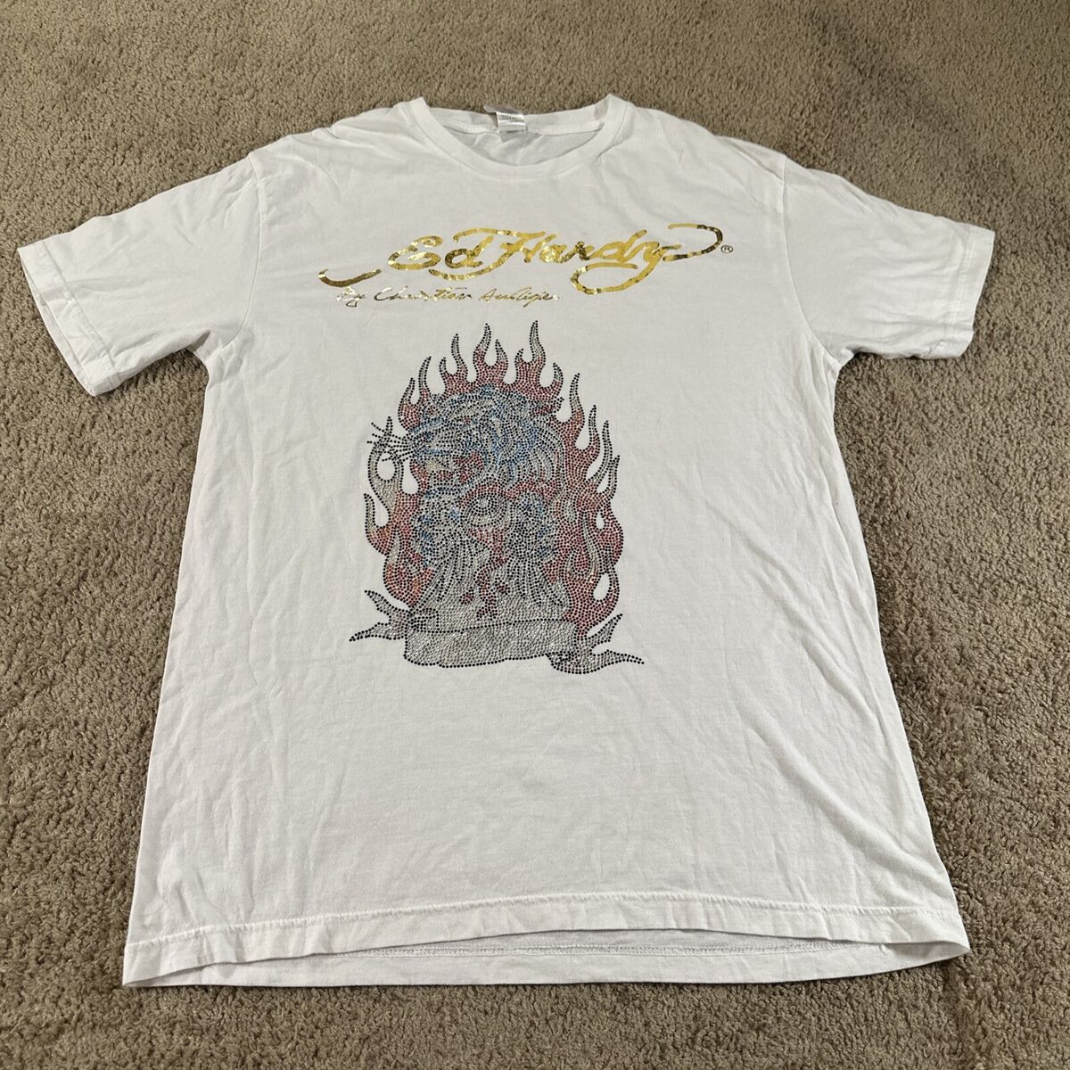 Ed Hardy Shirt Men Large White Lion Rhinestone Christian Ed Hardy Shirt Men Large White Lion Rhinestone Christian