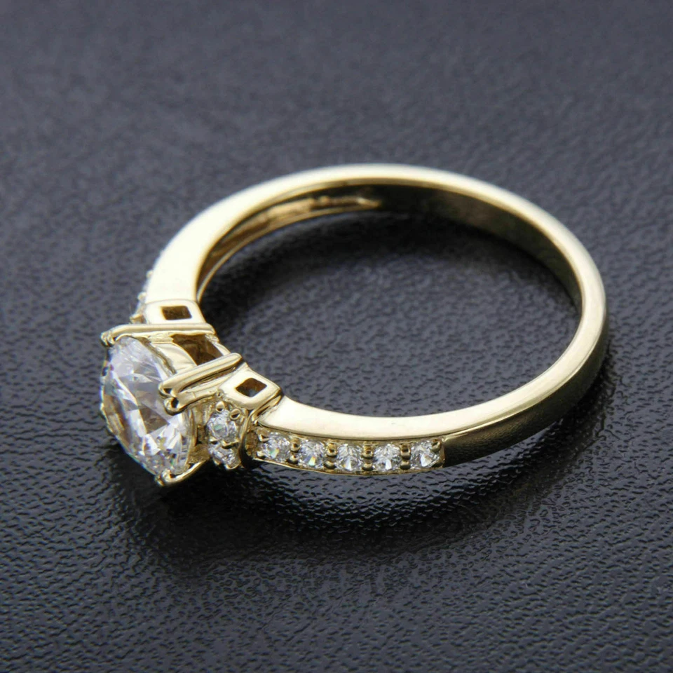 2,30Kt Brillant Rund Diamant Verlobungsring Gelbgold-Finish Silber Damen Ehering - Bild 4 von 4