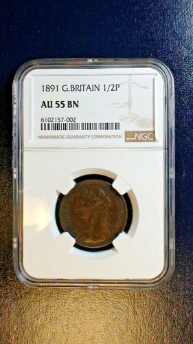 1891 Great Britain Half Penny NGC AU55 BN 1/2P Coin PRICED TO SELL NOW!