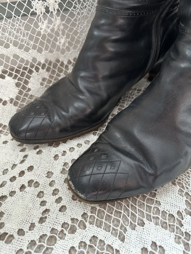 Ferragamo 1960’s Vintage Black Leather Mod GoGo Knee High Boots US Size 9.5 - Picture 16 of 18