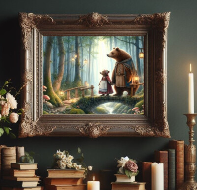 Forest Baby Bear Fairy Tale Woodland art watercolor painting picture print