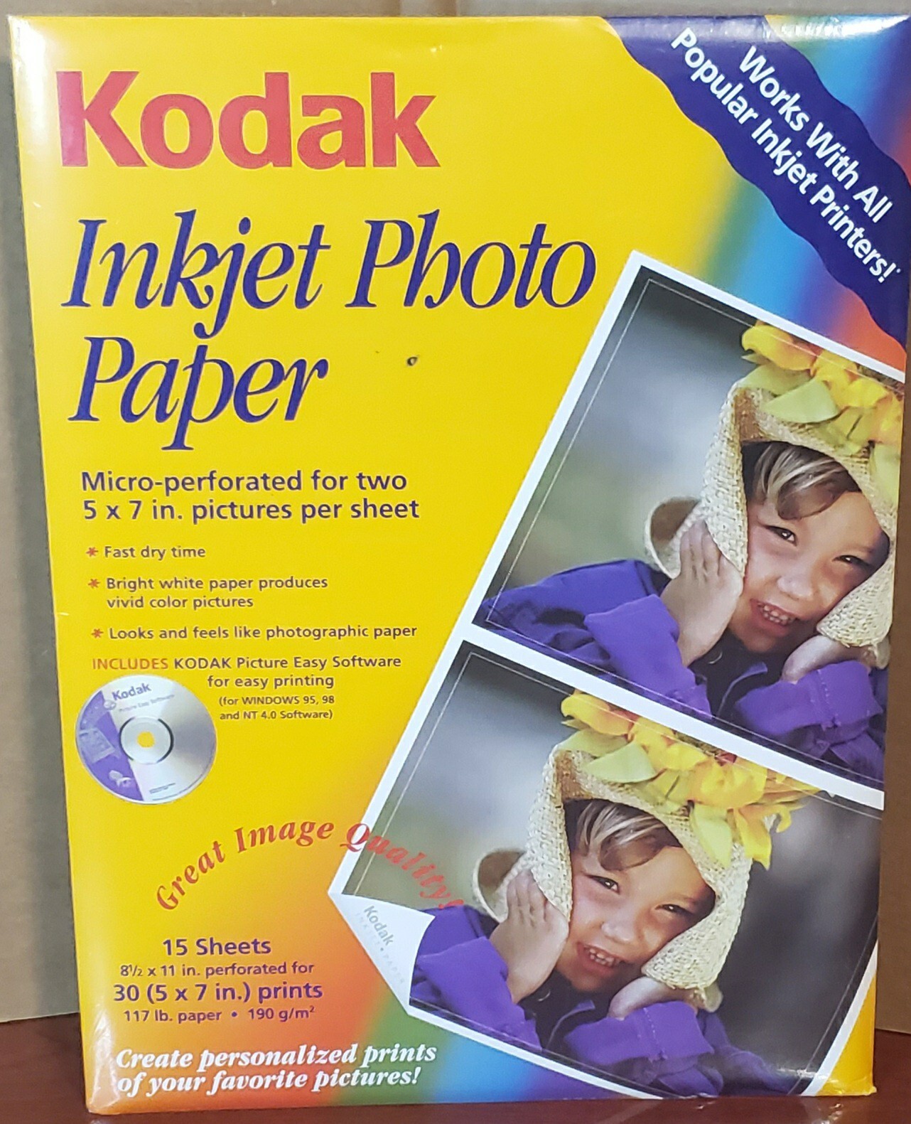 NIP Kodak Inkjet Photo Paper. Micro Perforated for 2-5"x7" per Sheet.  15 Sheets