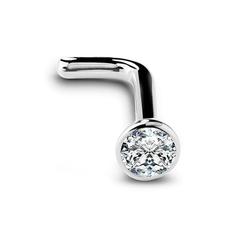 Anel de nariz de ouro branco 14K FreshTrends com moldura nivelada - 18 Ga... - Imagem 2 de 4