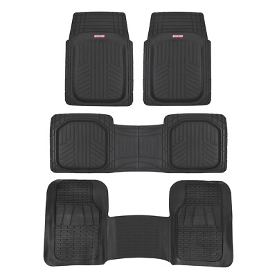 Complete Set All Weather Sturdy Rubber Mats ( 1st, 2nd, 3rd Row & Cargo ) Black