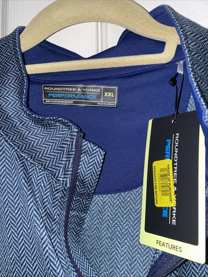 Camisa Roundtree & Yorke Performance Grande y Alta 1/4 Cremallera Hombres XXL Azul L/S F1 Foto 2 de 4