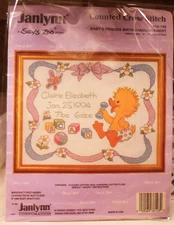 Vintage Janlyn Suzy’s Zoo Counted Cross Stitch Baby’s Friends Birth Announcement
