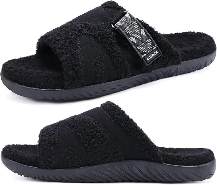 COFACE Mens Slippers Fuzzy Comfy Orthotic Orthopedic Plantar Fasciitis Fluff Fur