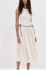 free people Xl Nightingale Ivory Blue Ties Midi Dress NWT  $168