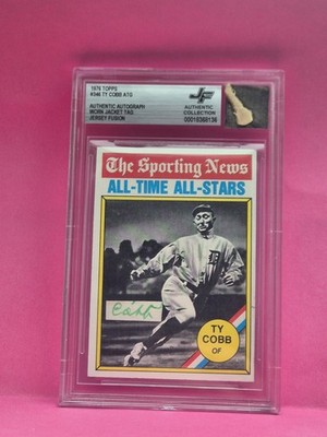1976 Topps Ty Cobb ATG Authentic green ink cut Autograph Worn Jacket Tag Beckett