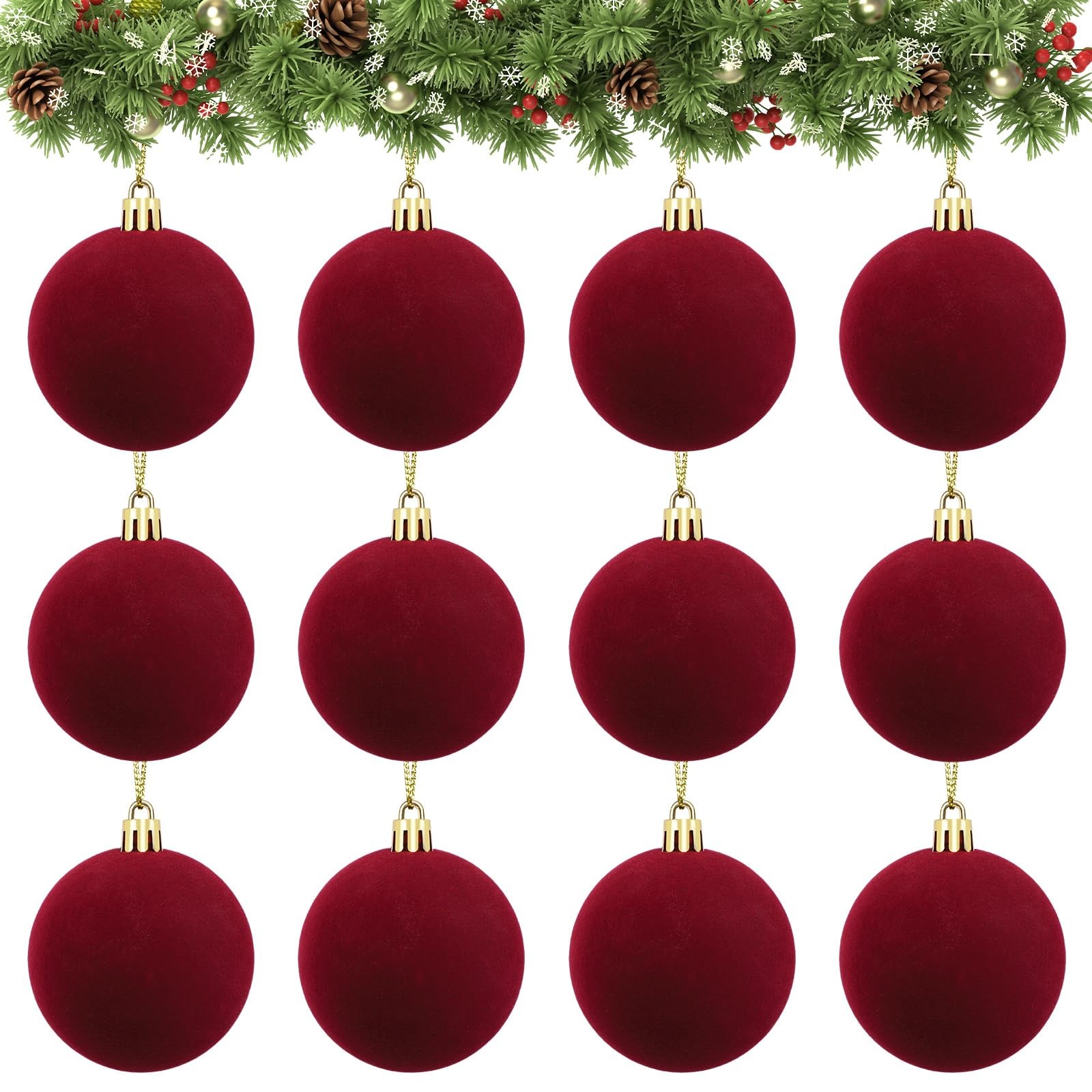 Velvet Ball Ornaments Christmas Balls Burgundy Red 12 PCS 2.36-Inch Xmas Tree...