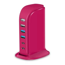 USB Charging Station Multiports Upoy, Hub 6 Ports Dual Type-C, Tower Fast for