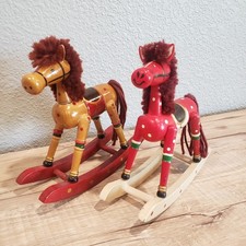 Vintage Lot of 2 Large 6 1/2" Wooden Rocking Horse Christmas Decor Hand Painted