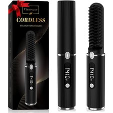 beard straightener beard comb hair straightener portable cordless LCD heat tr...