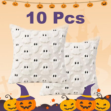 10Pcs Halloween Ghost Pillow Covers 18x18", Faux Fur Decorative Cushion Cases