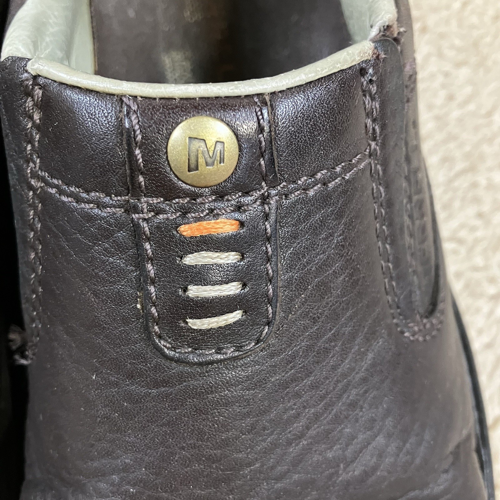 Scarpe slip on Merrell da uomo 7 5 Stollen World Rambler J45051 in pelle marrone scuro