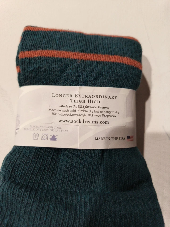EXTRAORDINARIO Calcetín Extra Largo Hasta el Muslo Sueños Hecho en EE. UU. Naranja Verde Nuevo Foto 4 de 4