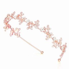 Gold Headband Bridal Tiara Flower Shape Women's Headpiece Wedding Hair Access...