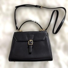 VALENTINO GARAVANI Shoulder Bag Leather Black Logo Belt USED Auth #S3080