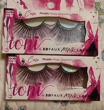 Ioni 3D Mink Lashes Cara Purple Wispy Dramatic Flare -Lot Of 2