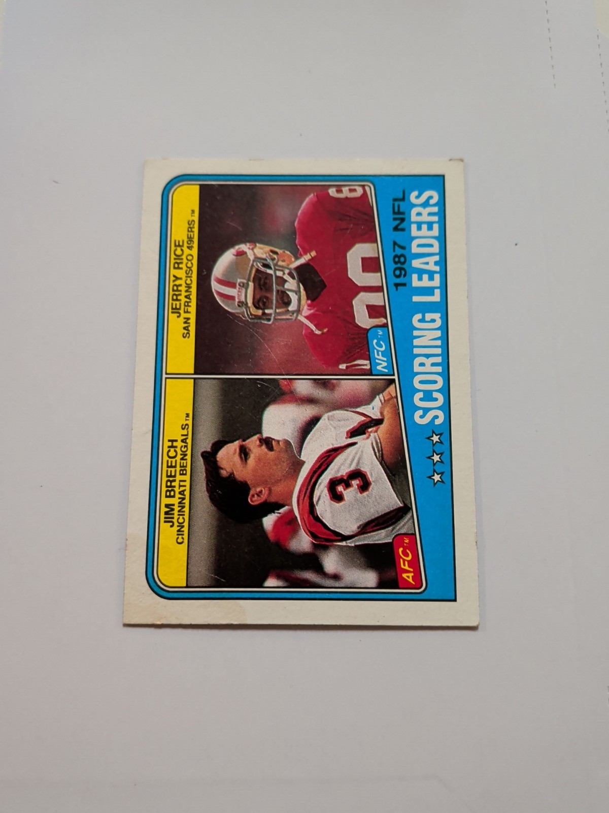 1988 Topps NFL Scoring Leaders 1987 #218 JERRY RICE Jim Breech Football Card HOF