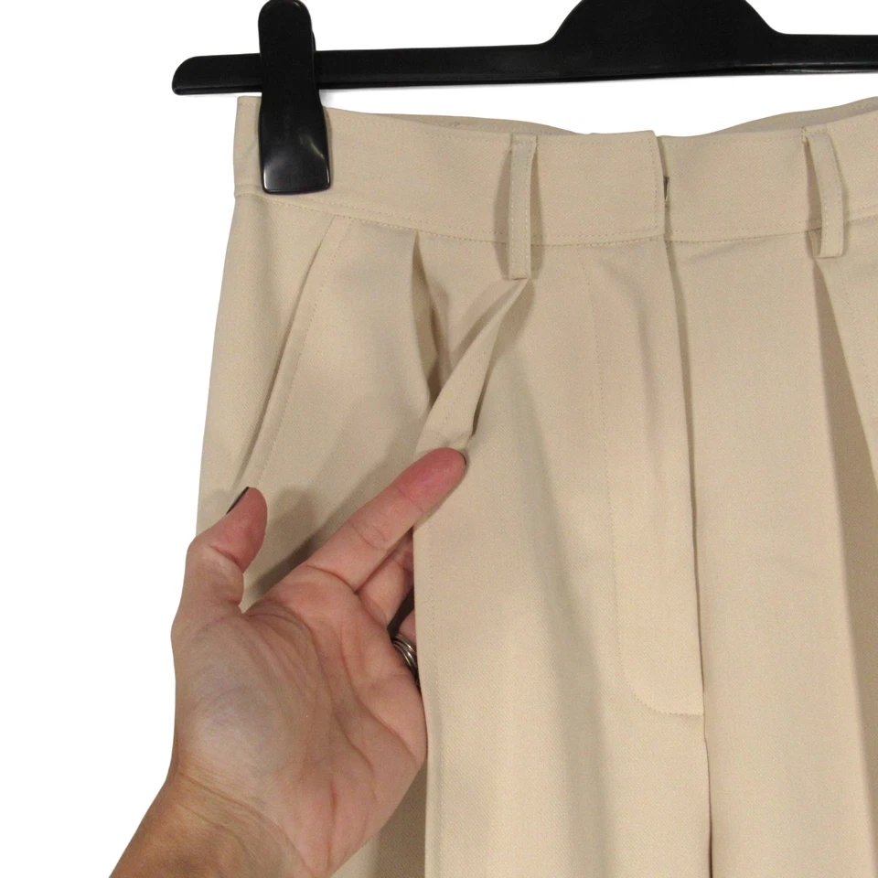 PANTALONES ANTONIO MELANI Beige TWILL Cintura Alta PLISADO/PINTUCKE Botón Dobladillo Talla 2 Foto 4 de 4