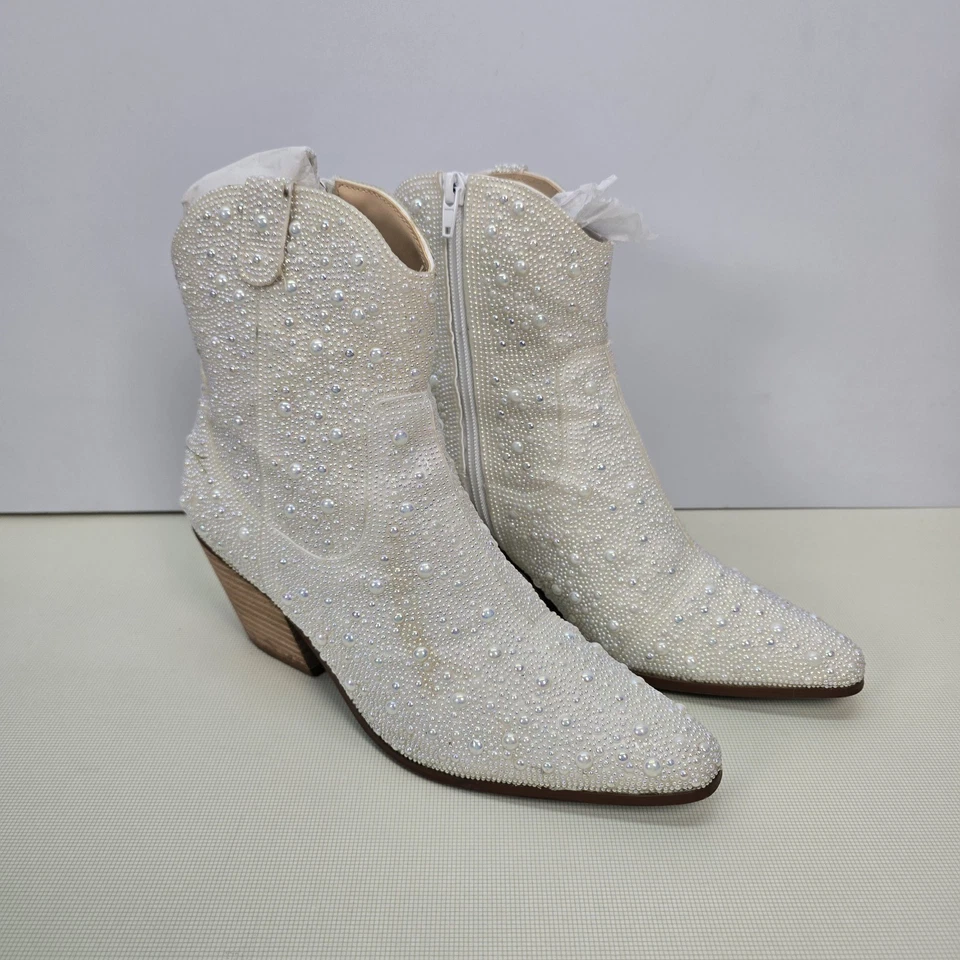 Bota Western Betsey Johnson Emory Pearl estrás suela azul nupcial usada talla 8 Foto 3 de 4