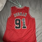 Dennis Rodman Chicago Bulls Autographed Red Jersey #91 Basketball