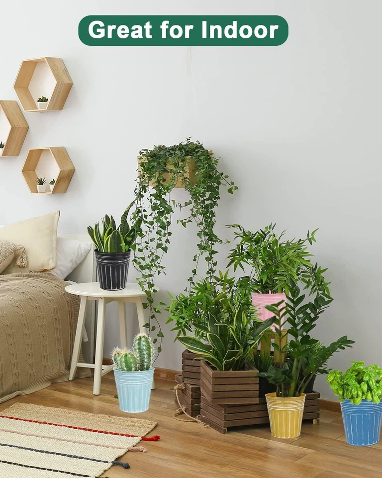 Vasos de flores rústicas de metal rosa 6 polegadas - 6 peças plantadeiras galvanizadas médias com D... - Imagem 4 de 4