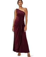 Adrianna Papell L39011 Red Wine One Shoulder Jersey Dress Gown Size US 4