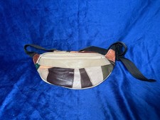 Vintage 80s Genuine Leather Fanny Pack Waist Bag Colorful Patchwork 2 pockets